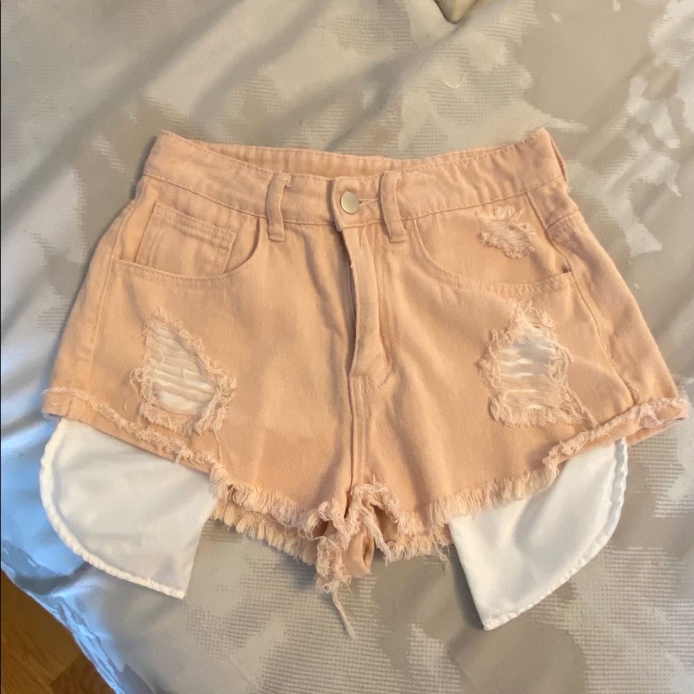 Shein pink denim festival shorts. NWOT.